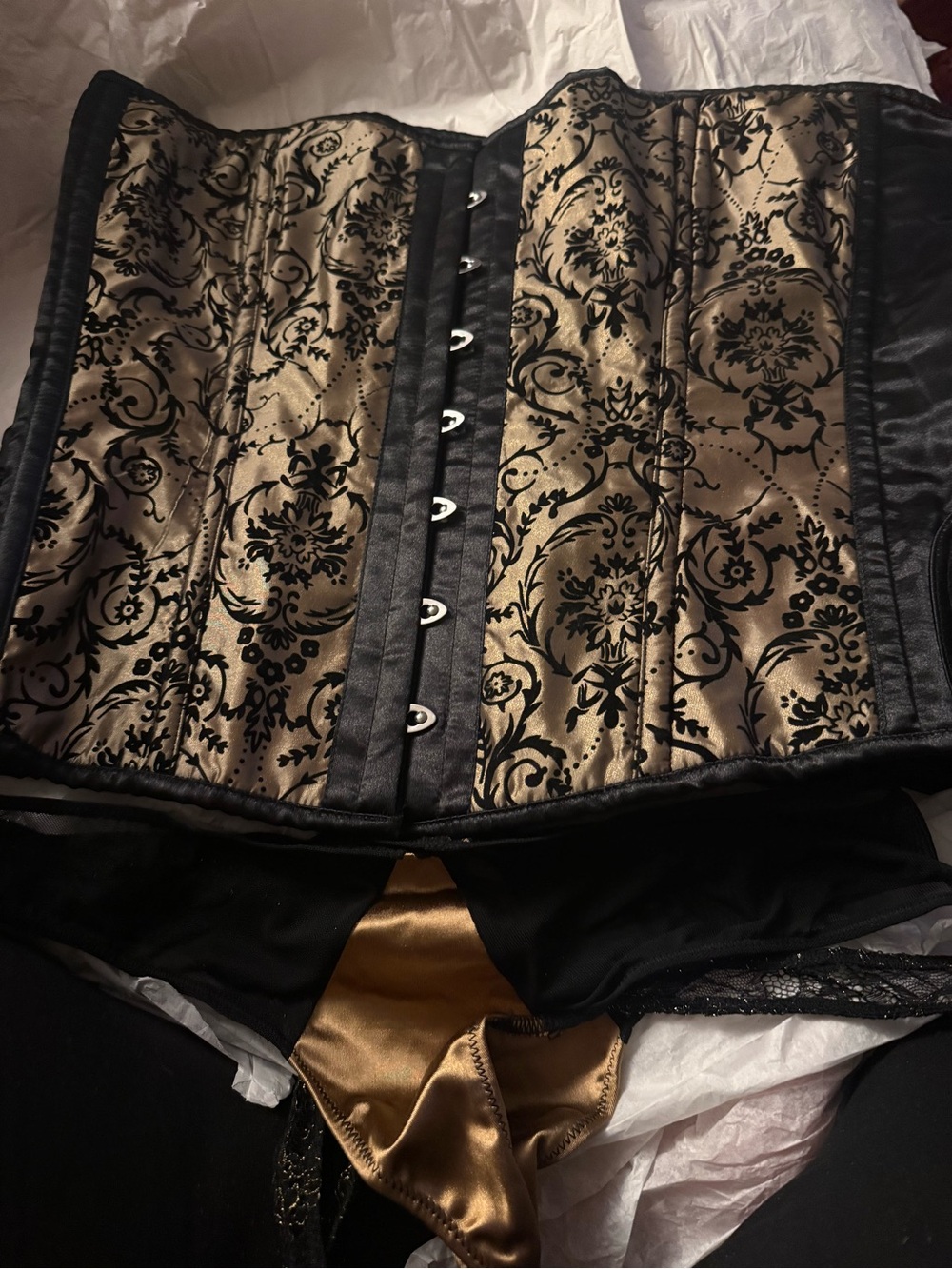 Top Drawer Black and Gold Corset 5XL